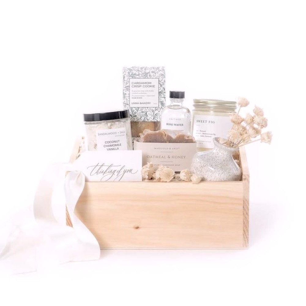 jasmine body care gift set: sugar scrub, bath salts, room spray, face care, etc